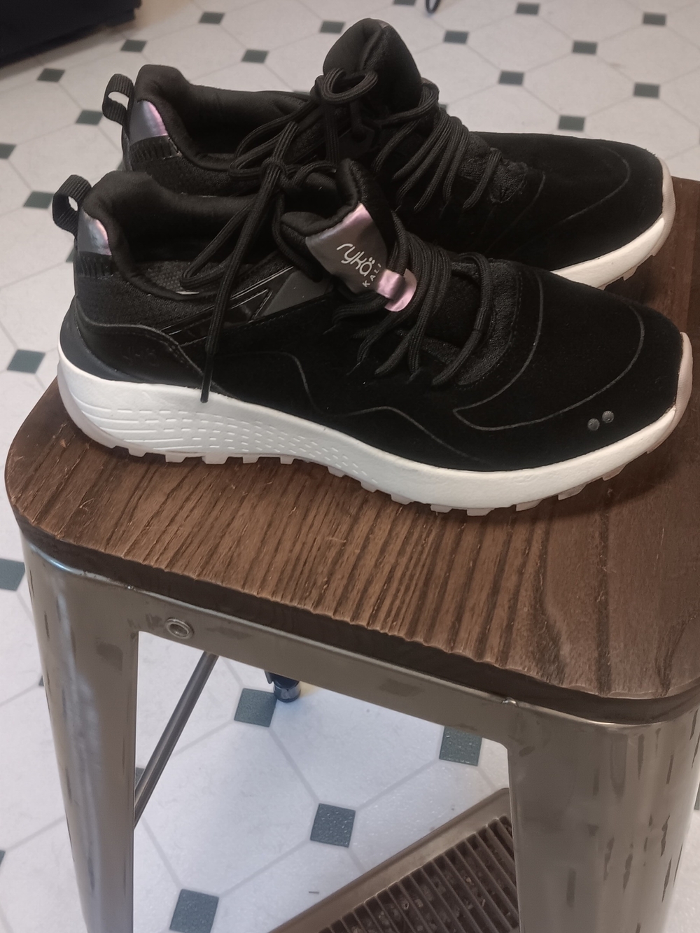 Ryka Black Chunky Sneakers with Iridescent Pink Accents